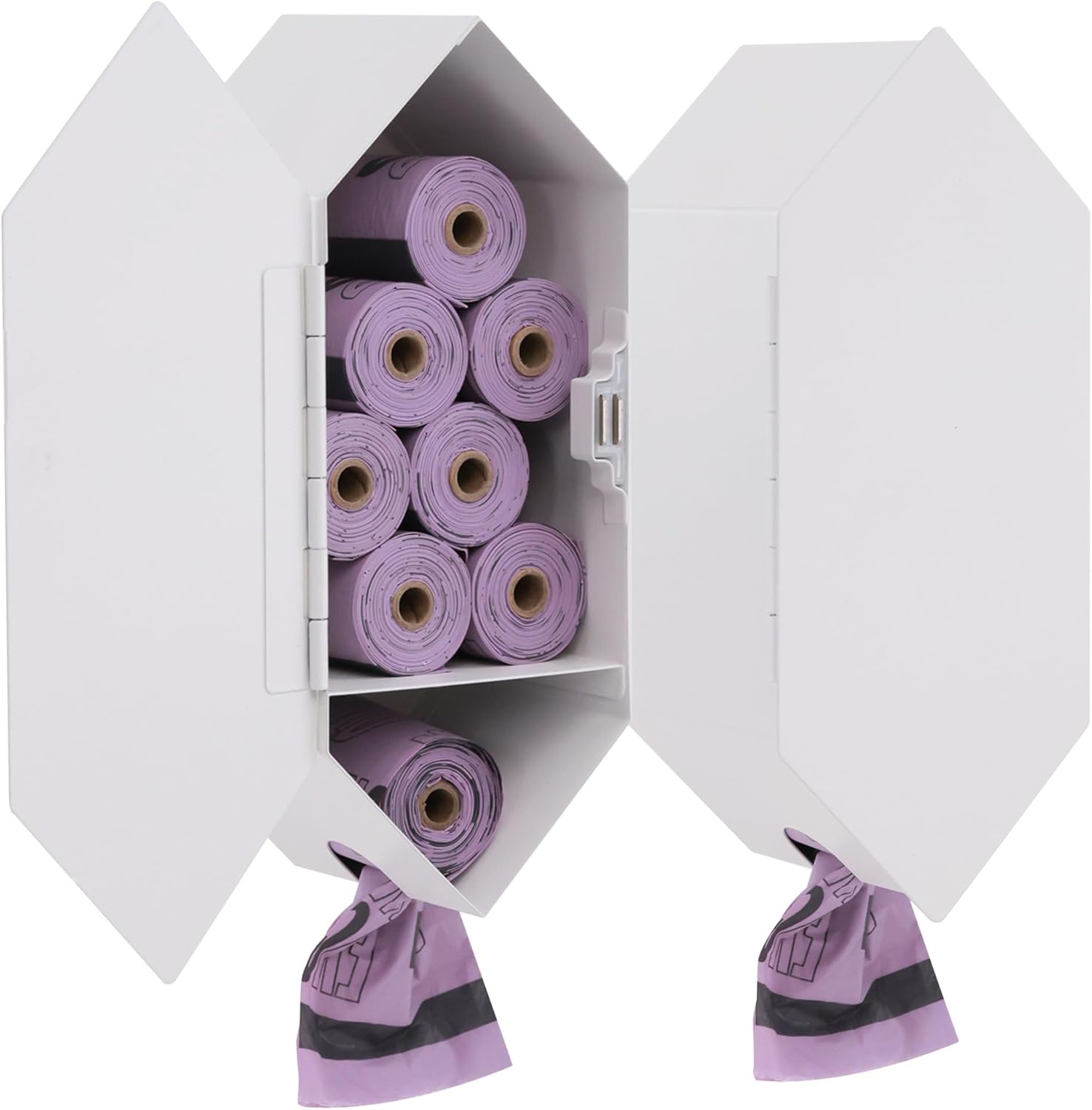 Dog Poop Bag Dispenser, Stainless-Steel and Powdercoated Black with Magnetic Door Latch, Indoor and Outdoor Rated, (Holds 8-9 Rolls-Not Included), 7.75″ x 3.25″, White