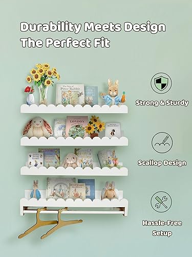 Miniatura 4 de Estantes gruesos mejorados para libros montados en la pared, paquete de 4 estantes flotantes con barra colgante mejorada para organización