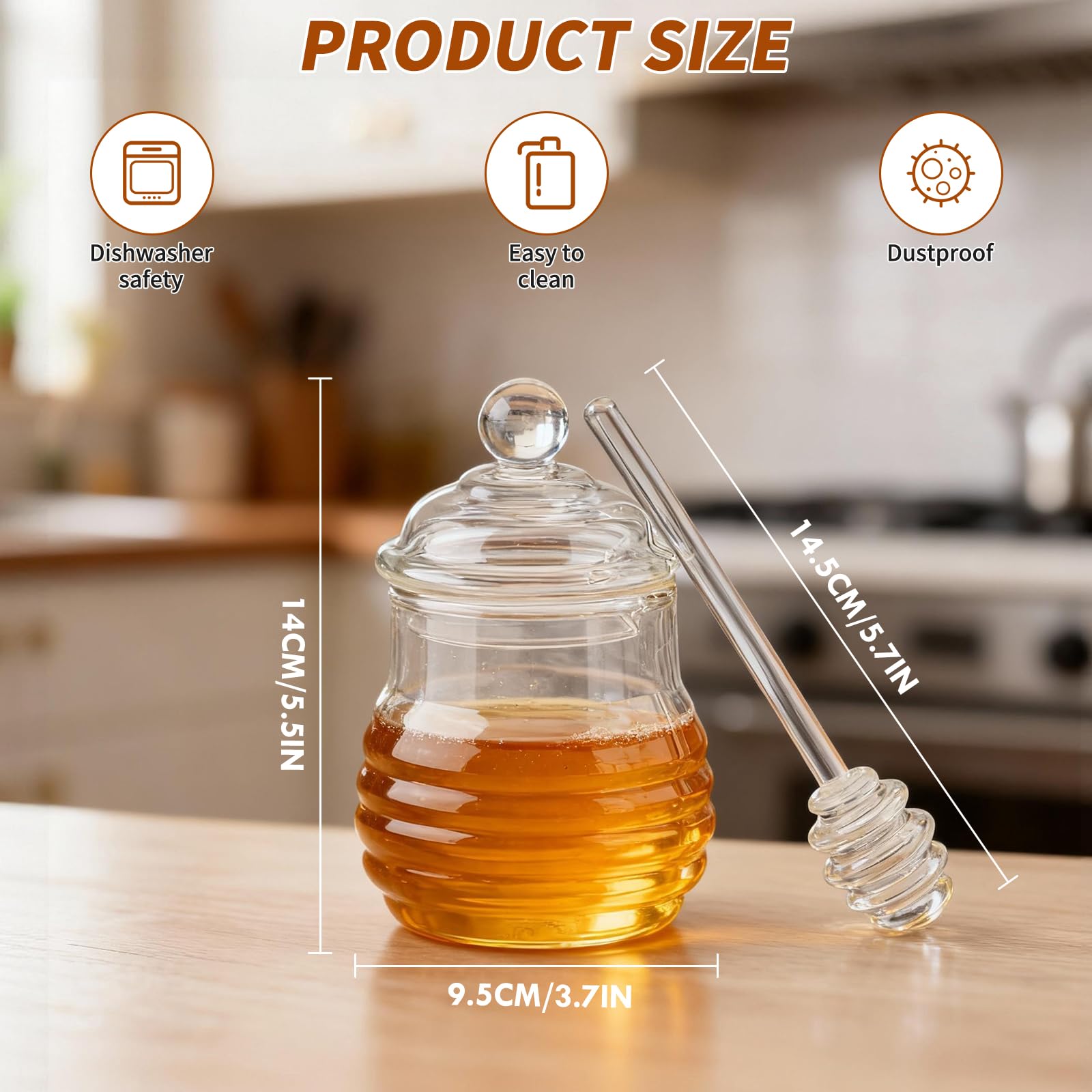 Dosatore Miele, 280 ml Dispenser Miele avec Cuillère à Verre, Porta Marmellata per Sciroppo di Acero, Arachidi, Ideale per Regali in Casa e in Cucina