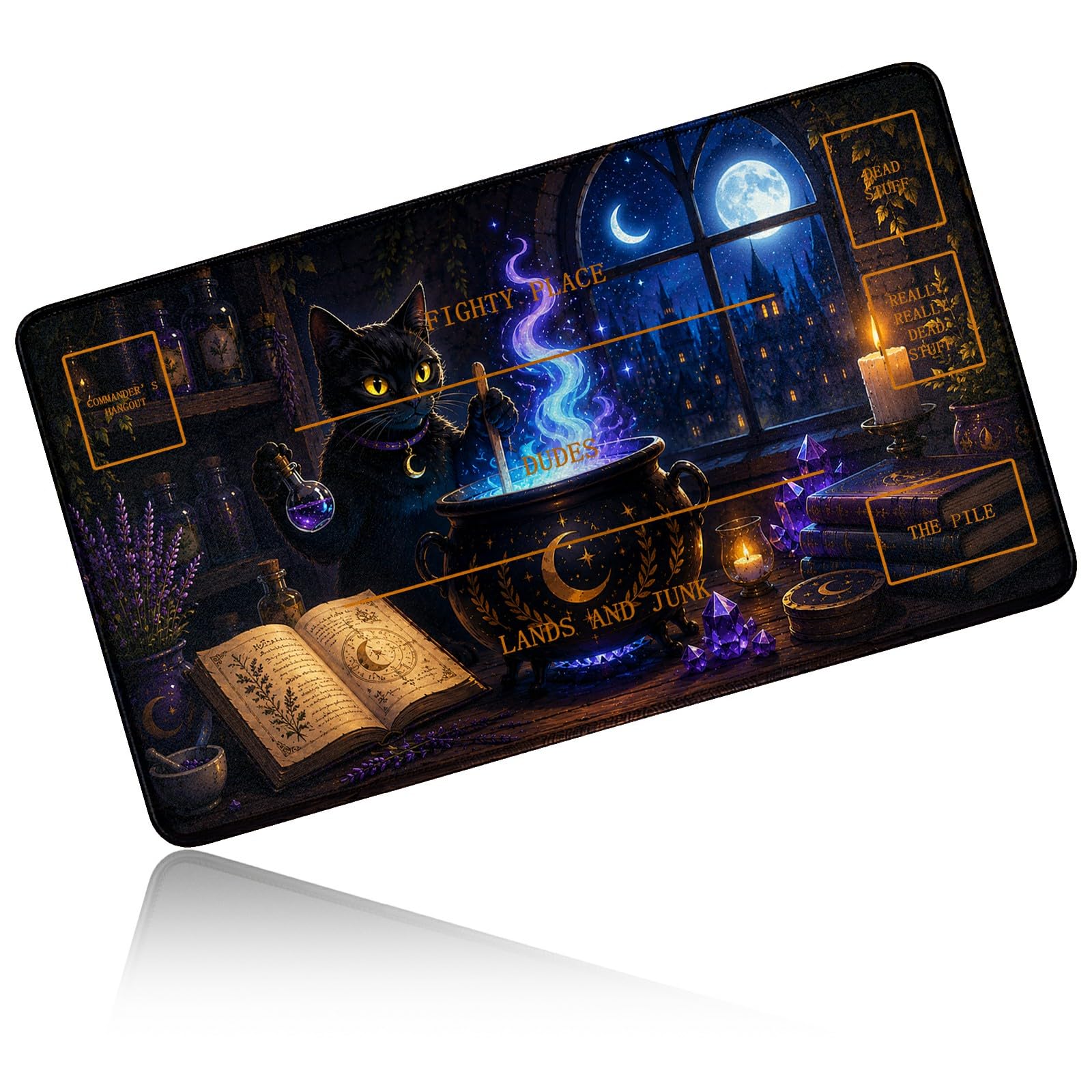 Dikoer for MTG/TCG Playmat w/Zones Commander Deck Mat, Alchemy Black Cat