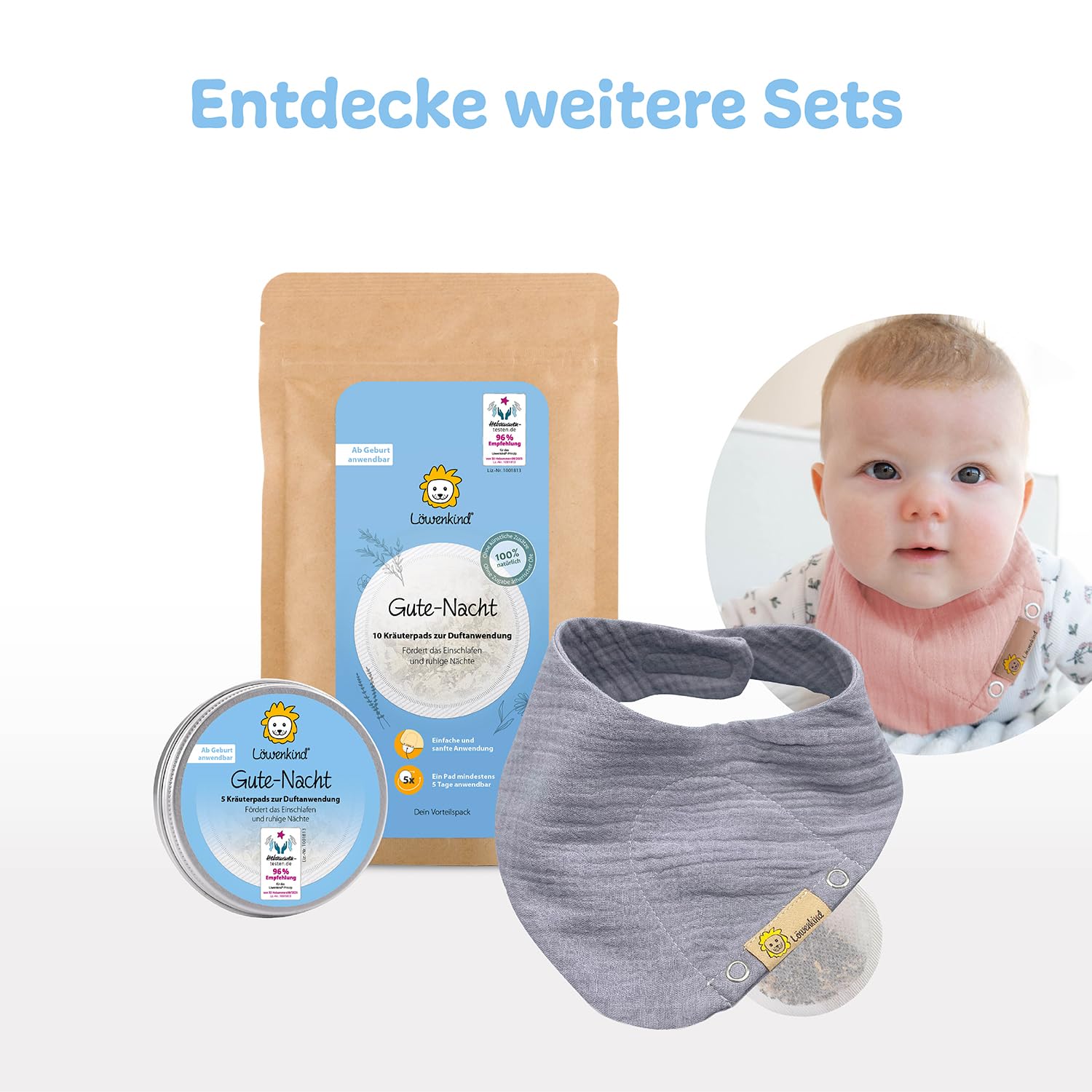 LÖWENKIND Rotznäschen-Set für die Erkältungszeit bei Babys und Kindern | Natürliche Kräuterpads ohne Zusatz ätherischer Öle Ab Geburt anwendbar Von Hebammen empfohlen 75 Tage Anwendung (Altrosa)