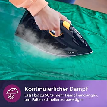 Philips Series 7000 Dampfbügeleisen – 3000 W konstante Dampfleistung 55 g/min Dampfstoß 250 g Vertikaldampf SteamGlide Elite Bügelsohle Blau/Gelb (DST7060/20)