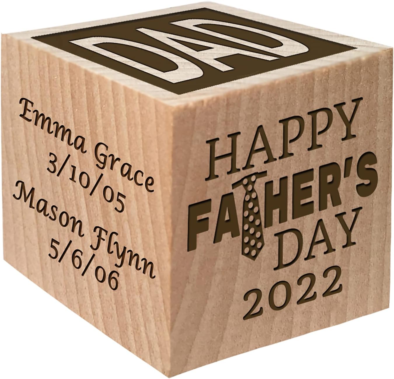 Fathers Day Gift Block 2025 - Personalized Block First Father's Day Gift - Custom Engraved Wooden Baby Block for Boy and Girl and New Dad