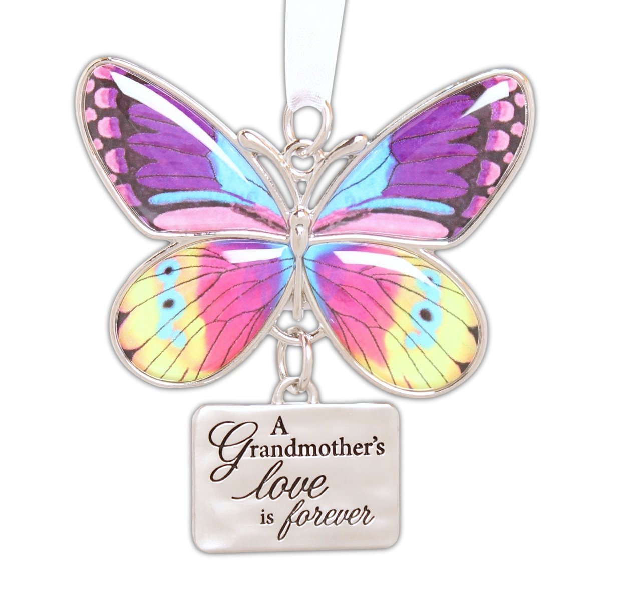 Ornement papillon en zinc pour grand-mère cadeau souvenir ruban organza