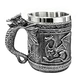 Medieval Roaring Dragon Beer Mug&comma; Dungeons and Dragons Beer Stein Tankard Drink Cup&comma; 16 OZ Stainless Coffee Mug for GOT Dragon Lovers Collector Ideal Novelty Gothic Men Gift Party Decoration