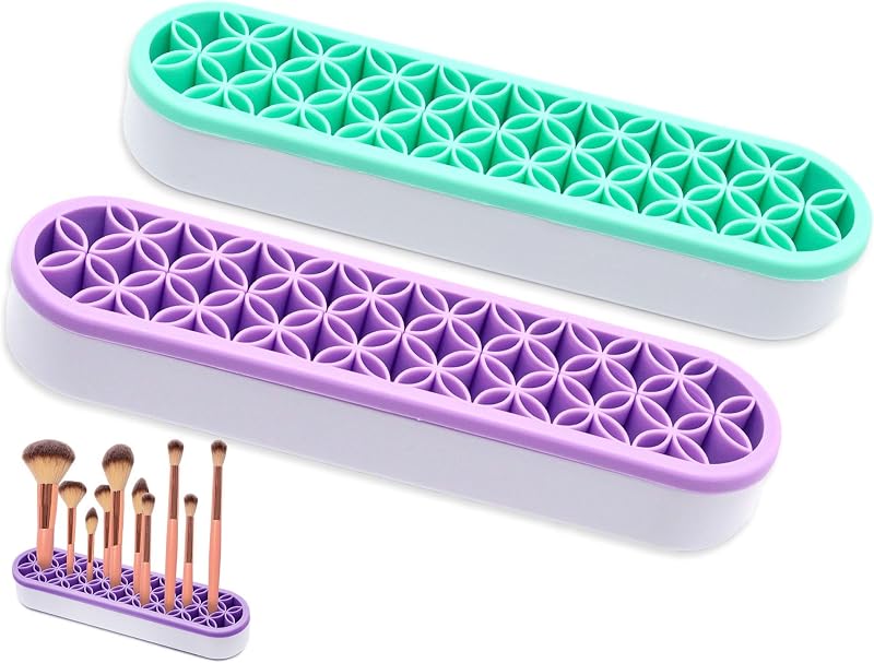 GDFYMI Suporte de Silicone para Pincéis de Maquiagem Verde e Roxo, Pacote com 2