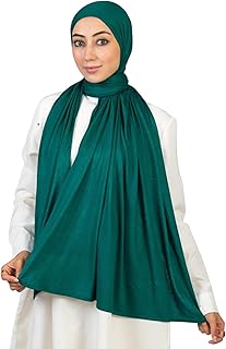 فرح سكارف قطن جيرسي كويتي للنساء - اخضر غامق-190 × 75 سم