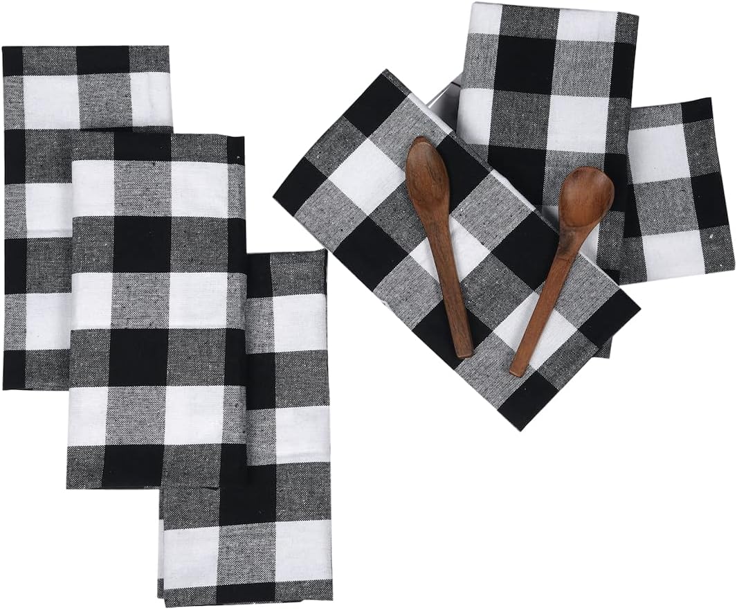 LFH Home Check Black - White Cotton Napkin 18"x18" Set of 12 pcs. This Antique Look Napkins Appeals for Indoor use and Suitable for Home, Office and Restaurants. : Everything Else