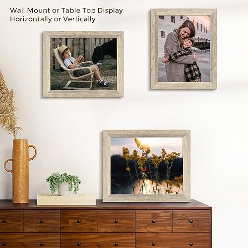 Miniatura 7 de Golden State Art, Portarretratos de 11 x 14 pulgadas, estilo de grano de madera campestre, moldeado amplio, ganchos traseros para exhibición de