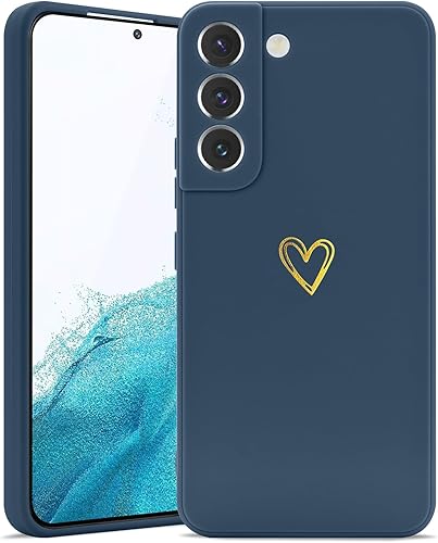Funda para Samsung Galaxy S22, bonita funda delgada a prueba de golpes con soporte de carga inalámbrica y protección, azul marino