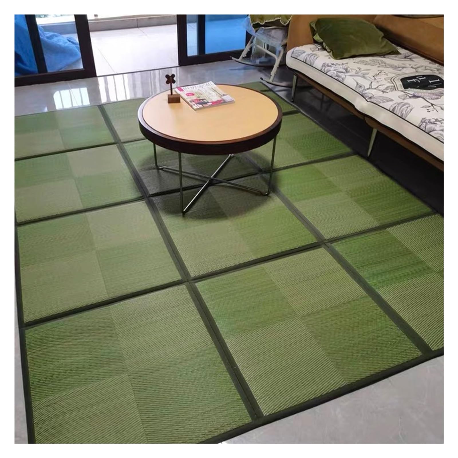 Esterilla Tatami Japonés Igusa Colchón de Suelo Alfombra Tapete de Juegos(Green,195x195cm)