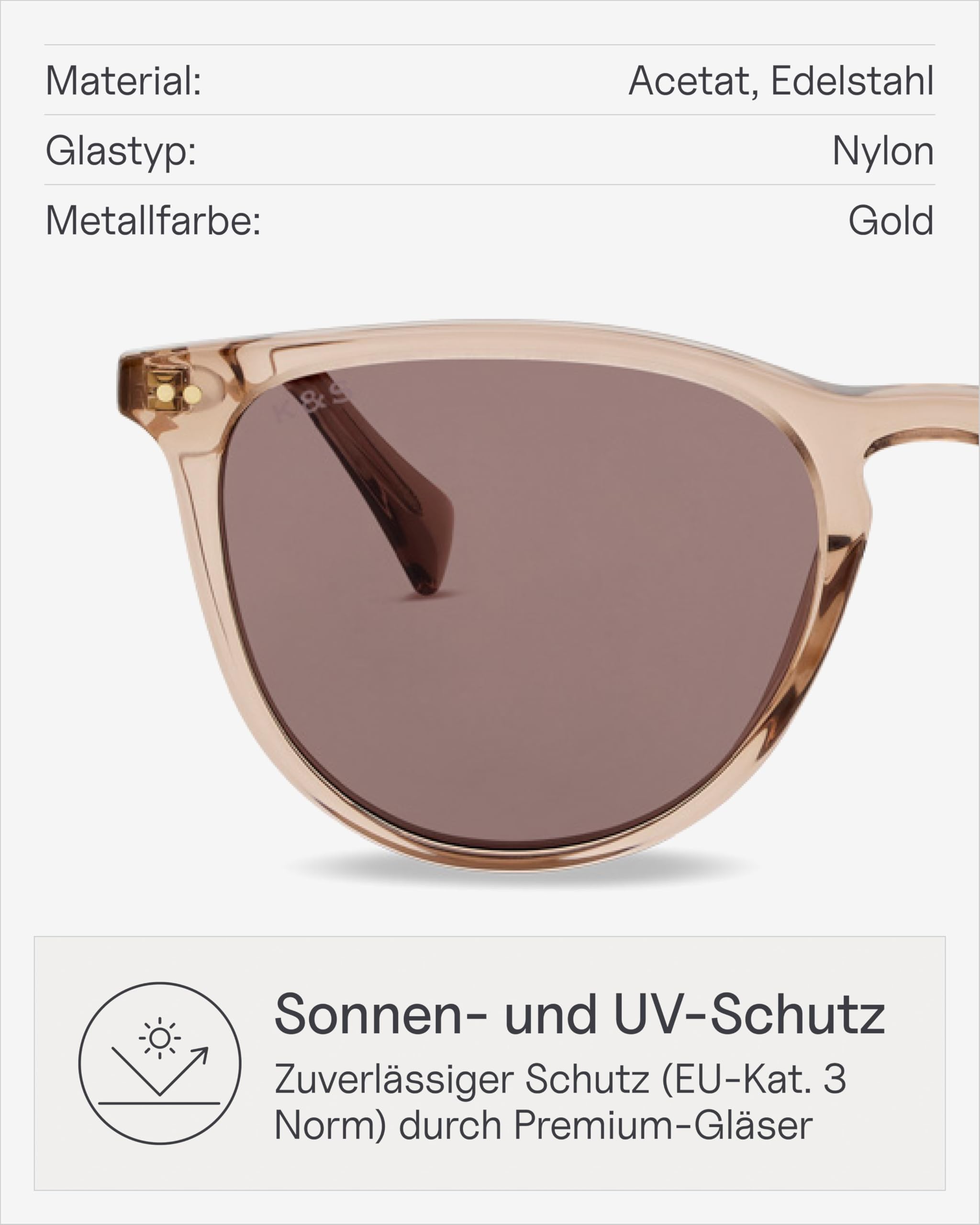 Kapten & Son Sonnenbrille Rome | Sonnenbrille Damen Schmal mit Sonnen- und UV-Schutz | Für schmale bis mittlere Kopfgrößen | Stylische, runde Gläserform | Goldene Akzente | hochwertige Materialien