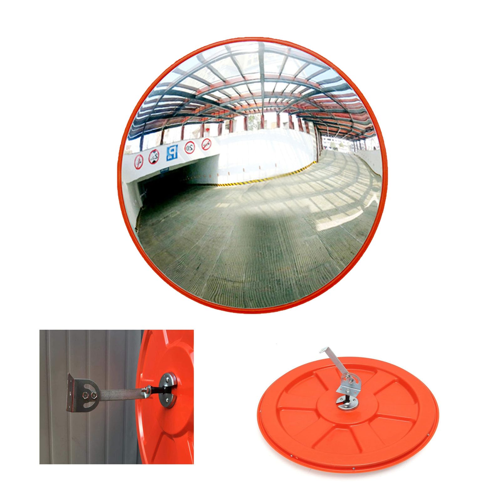 Espejo convexo de tráfico flexible de 60 cm de diámetro, espejo de seguridad con barra de fijación ajustable, 130 grados