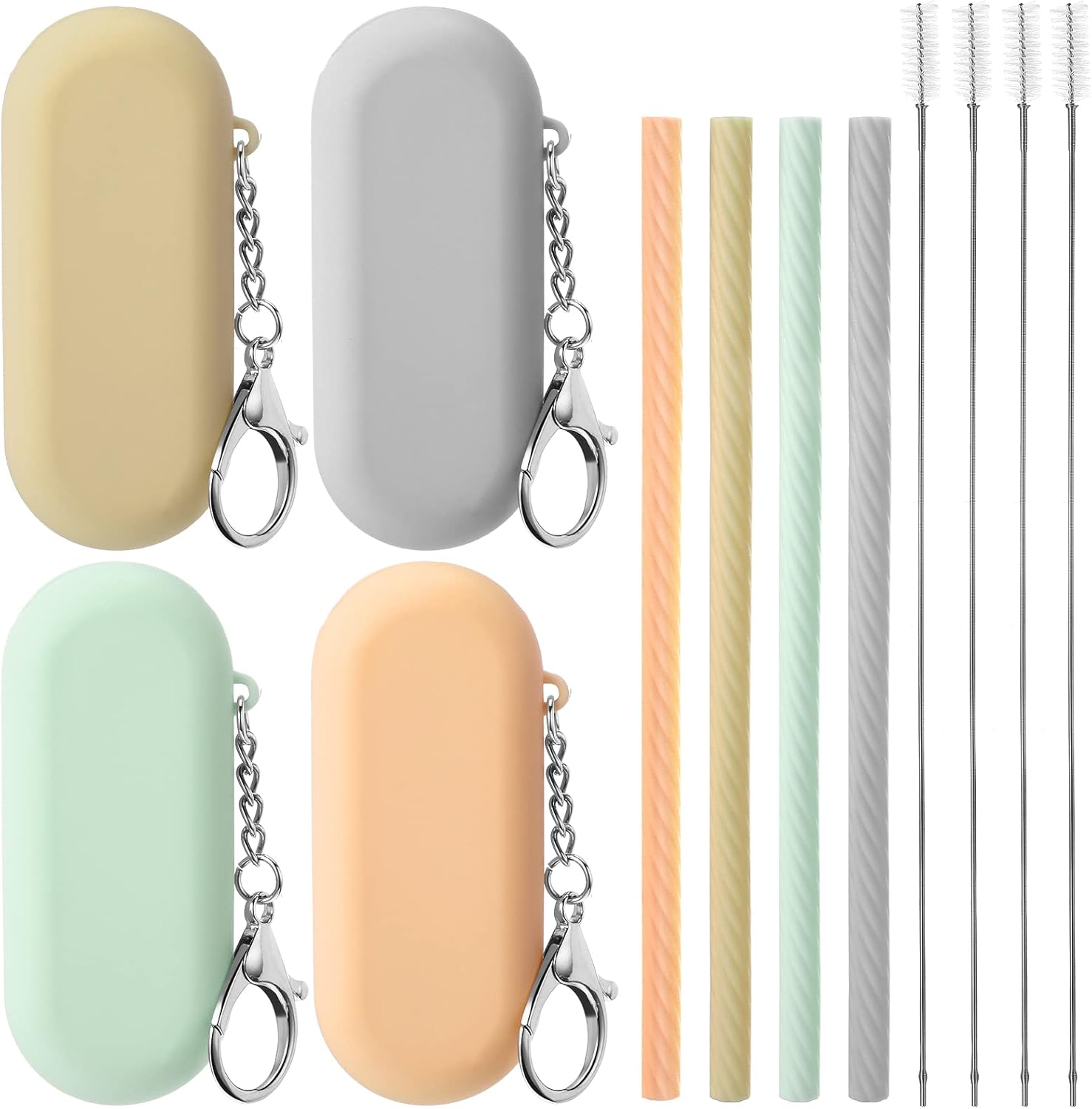 4 Set Silicone Straws with Case Reusable Straws Silicone