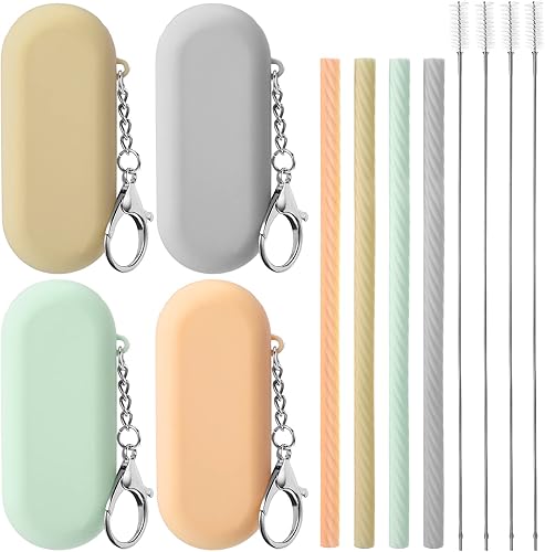 Meanplan Pajitas de silicona reutilizables, juego de 4 popotes de crucero con estuche, reutilizables, de silicona, sin olor, portátil, para fiestas,