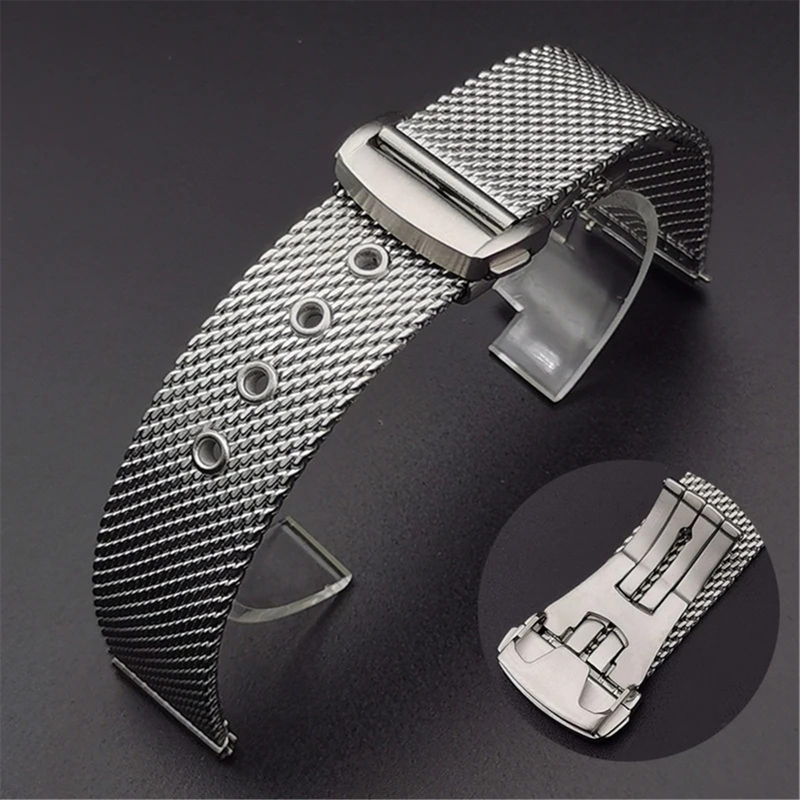 Correa de reloj de malla de acero inoxidable for hombre y mujer, correa de reloj de malla metálica Universal de 20mm y 22mm for cuarzo o reloj inteligente, correa de repuesto