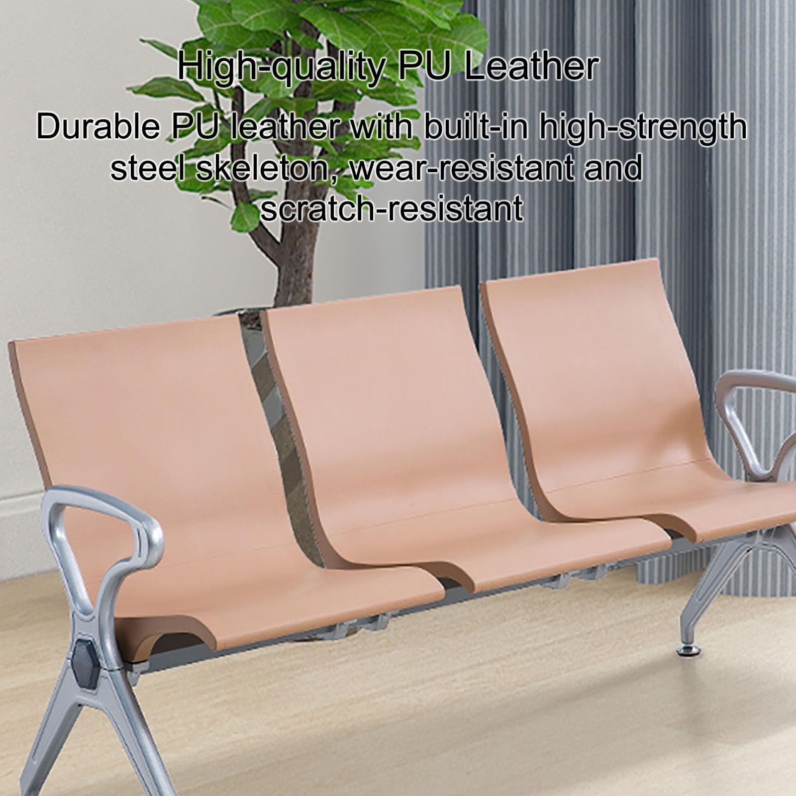 Elegante Wartebank aus Kunstleder, Flughafen, 3-Sitzer-Sofa mit Armlehnen und Rückenlehne, vollständig geschlossener Balken für Büro und Wartezimmer, Grau