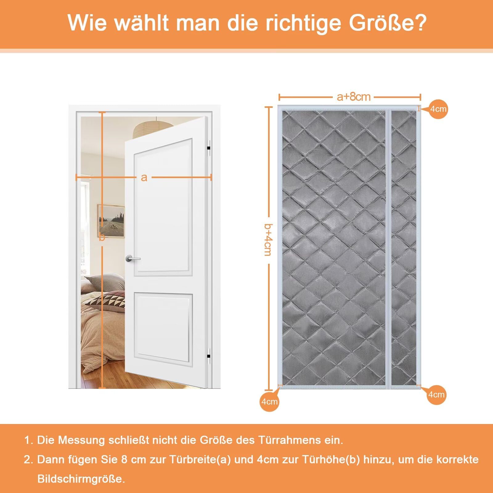 Wärmeschutzvorhang 110x220CM, Kälteschutz warm Hitzeschutz Magnetvorhang Tür Automatisches SchließEn Frei Magnetisch, für Schlafzimmer,Drinnen und Draußen- Grau mit Seitenöffnung