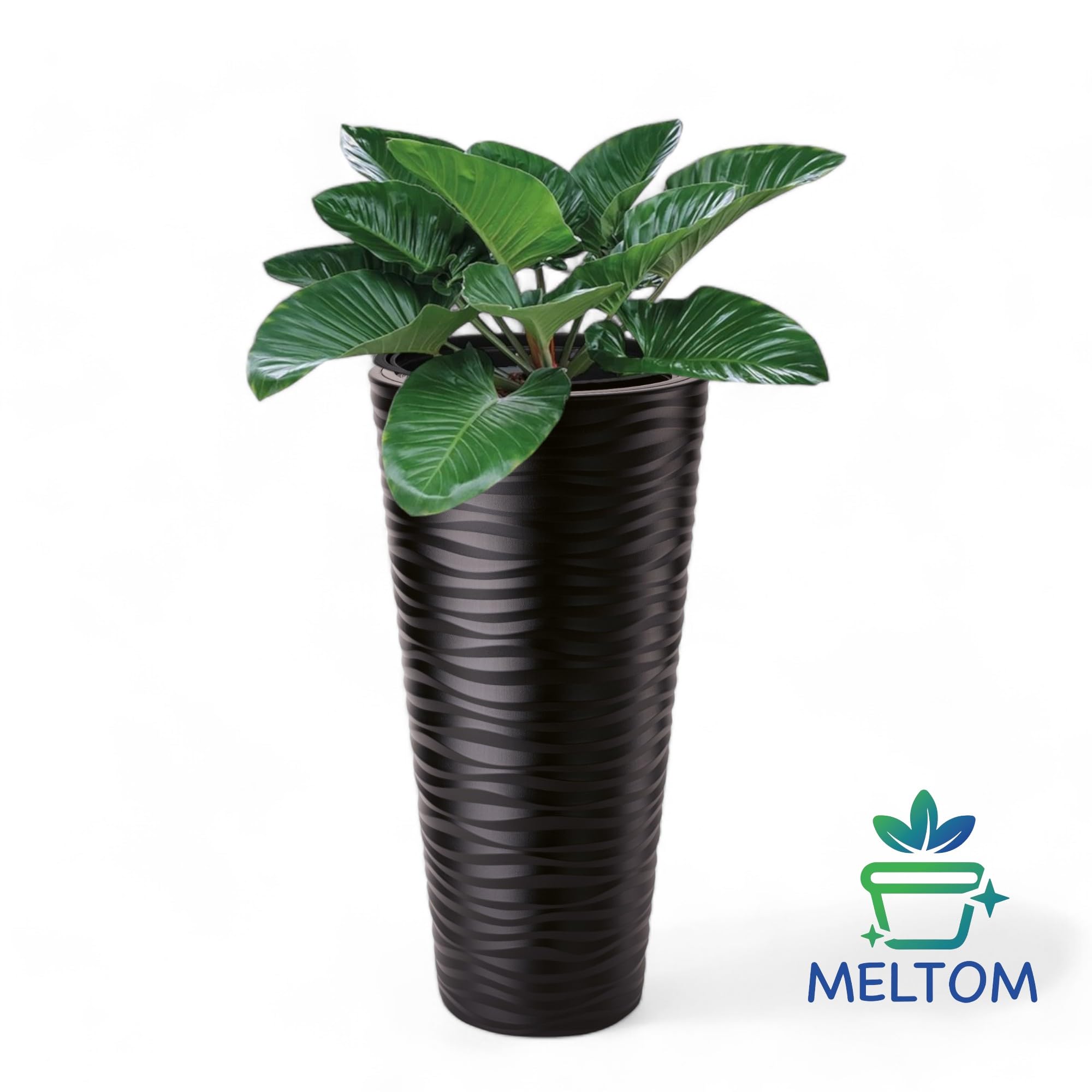 MELTOM Fioriera a forma di onda, sottile, rotonda, effetto 3D, set da 2: XXL, 3XL, nero (nero)