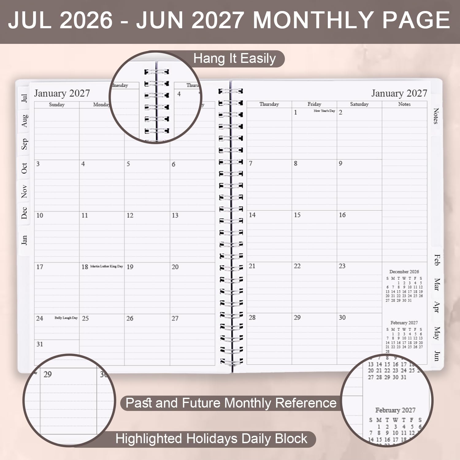 Planer 2024-2025, planer tygodniowy i miesięczny, od lipca 2024 do czerwca 2025, 17,8 cm x 25,4 cm, 12 zakładek miesięcznych, kieszeń wewnętrzna, planer tygodniowy 2024-2025, elastyczna okładka