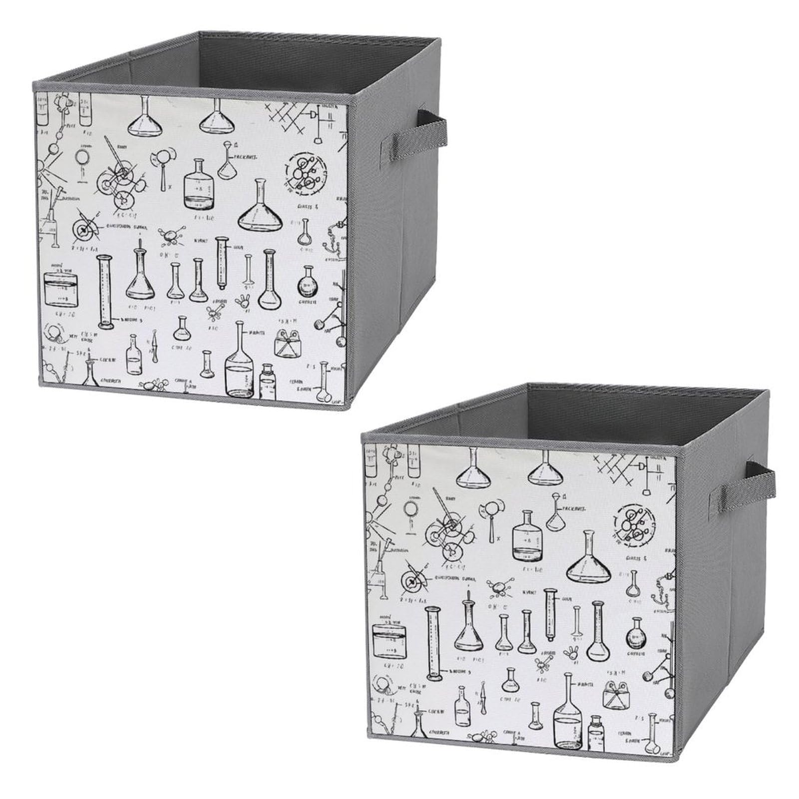 Bac de rangement pliable tissu lot de 2 paniers vêtements de 27 cm imprimé chimie pour étagère