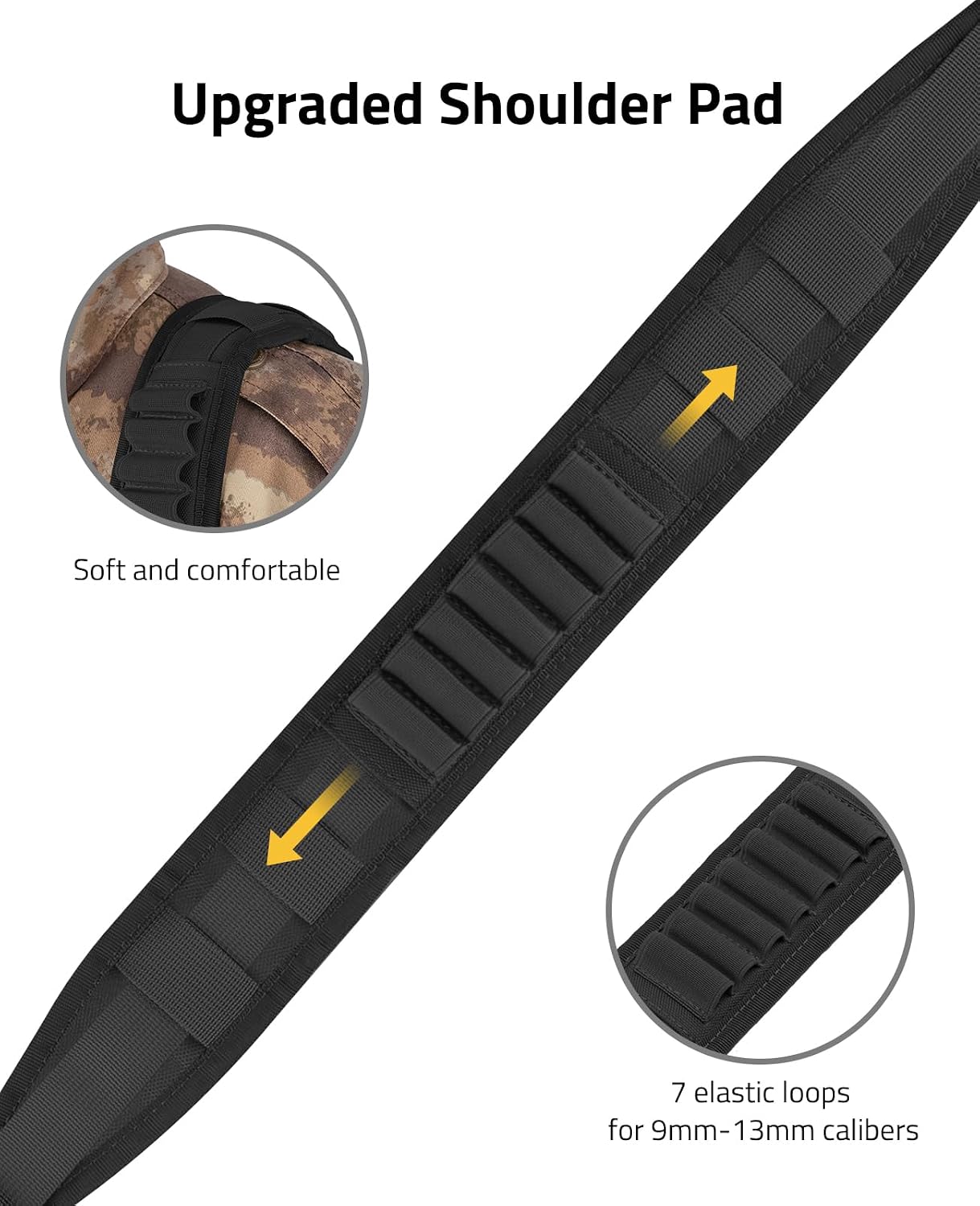 CVLIFE Two Point Rifle Sling, Rifle Strap with Quick Adjustment Length Loop, Removable Shoulder Pad with 7 Elastic Loops for 9mm-13mm Calibers, Gun Sling with 2 Pack 360° Metal Sling Swivels, Black