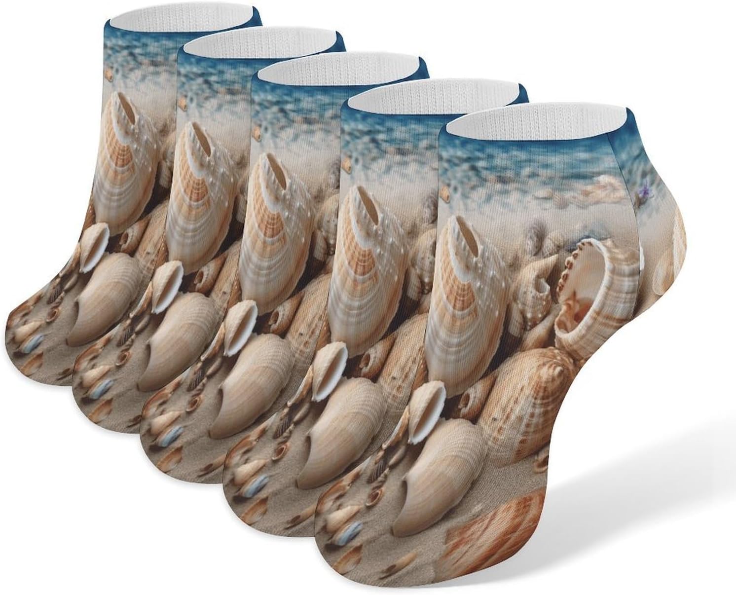 Seashells by The Seashore Ankle Socks for Men Women 5 Pairs