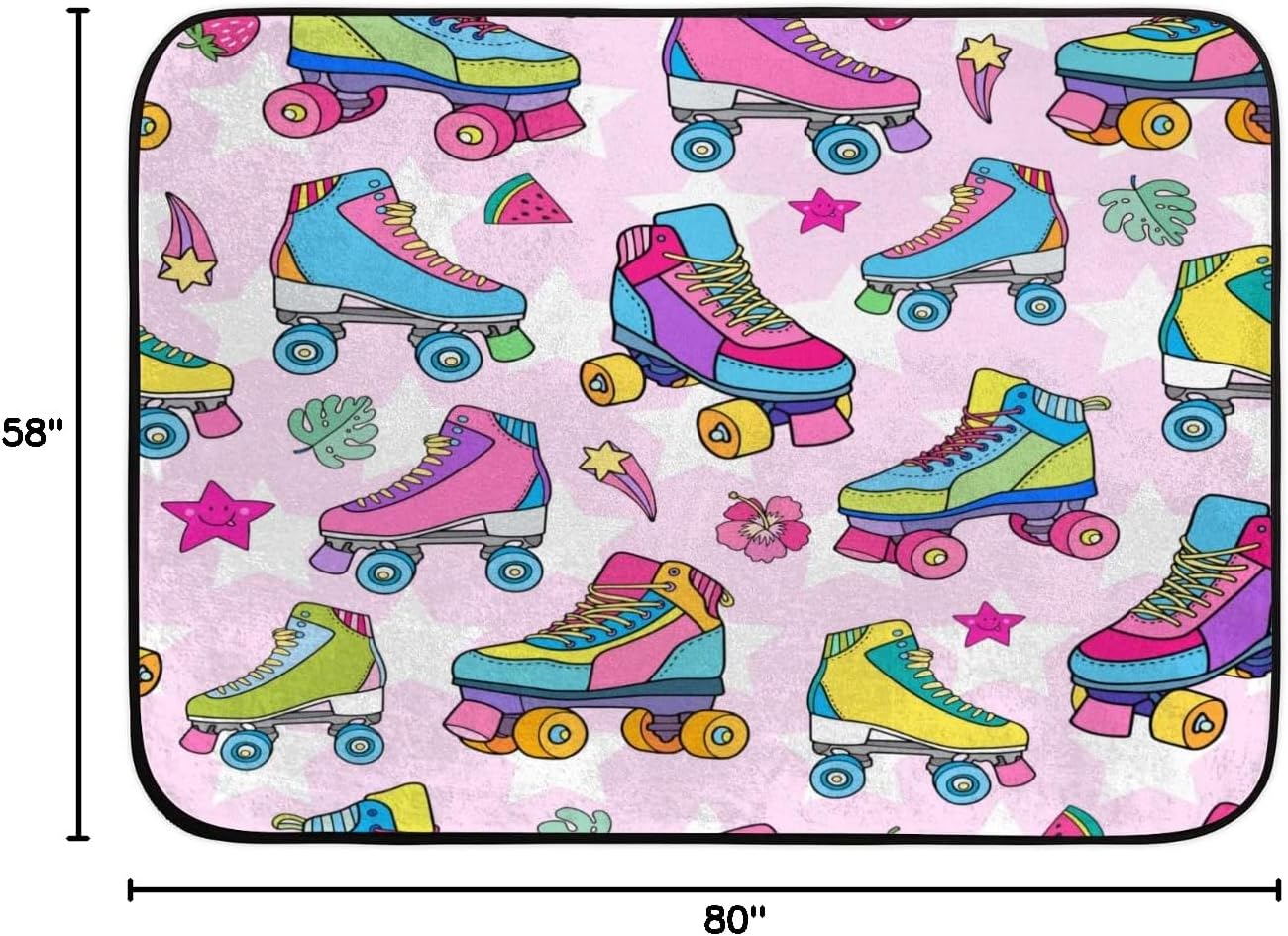 5' x 7' Colorful Roller Skates Seamless Vector Image Super Soft Area Rug for Kids Baby Nursery, Nursery Children Kids Girls Room Home Decorative, Anti Slip Backing Rugs for Living Room