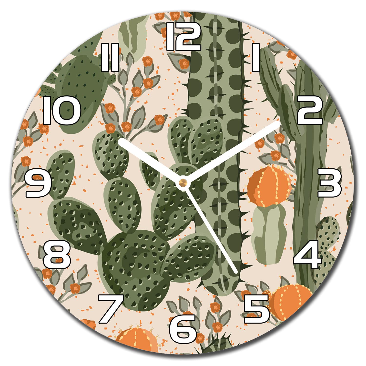 Horloge en verre de sécurité 30 cm impression moderne cactus orange Coloray