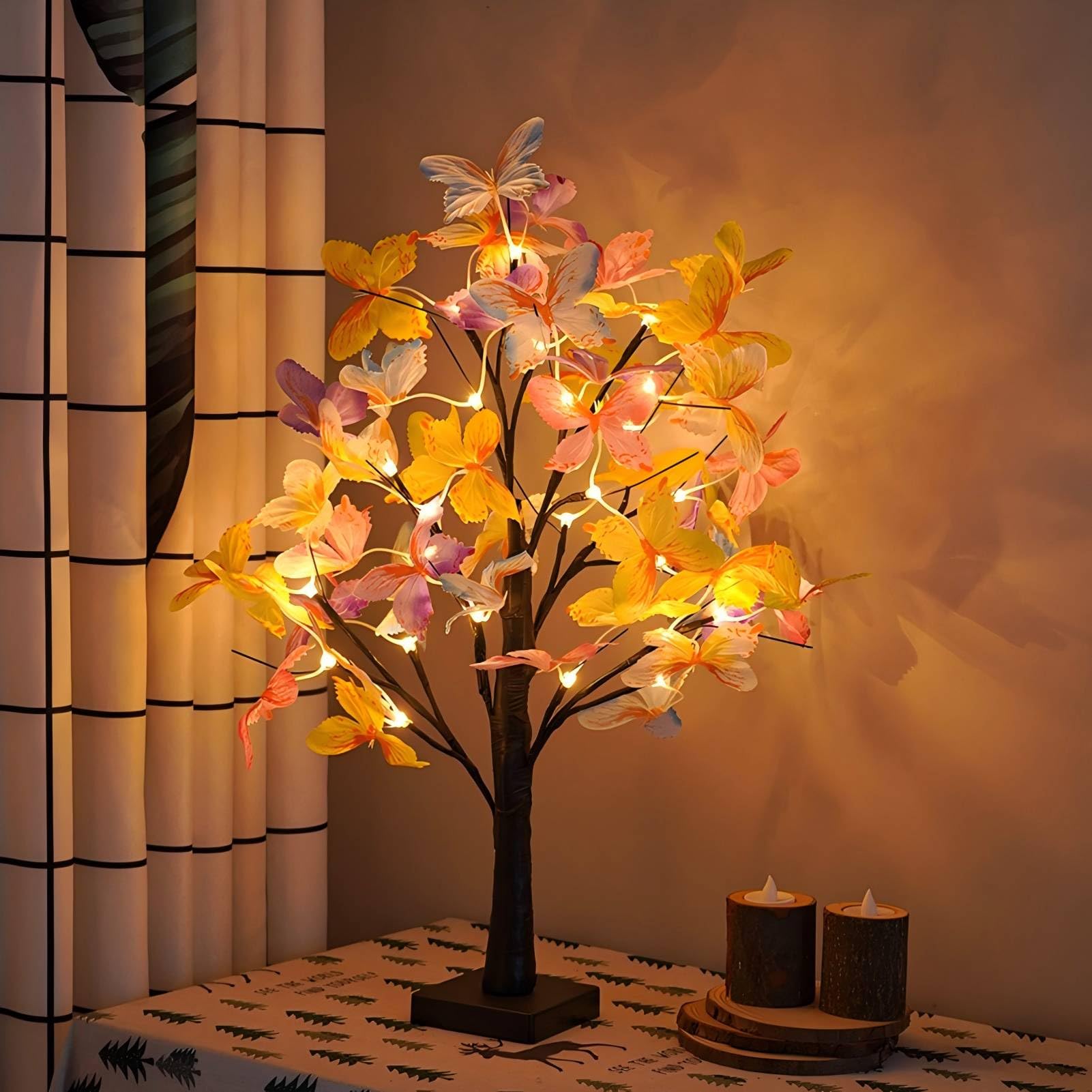 Produktbild von KASZOO Herbstdeko Lichterbaum 60cm | 24 LED Ahornblatt Baum Mit Timer USB/Batterie