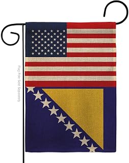 Nationality Bosnia-Herzegovina US Friendship Burlap Garden Flag Regional Nation International World Country Particular Area Small Decorative Gift Yard House Banner Double-Sided Made in USA 13 X 18.5