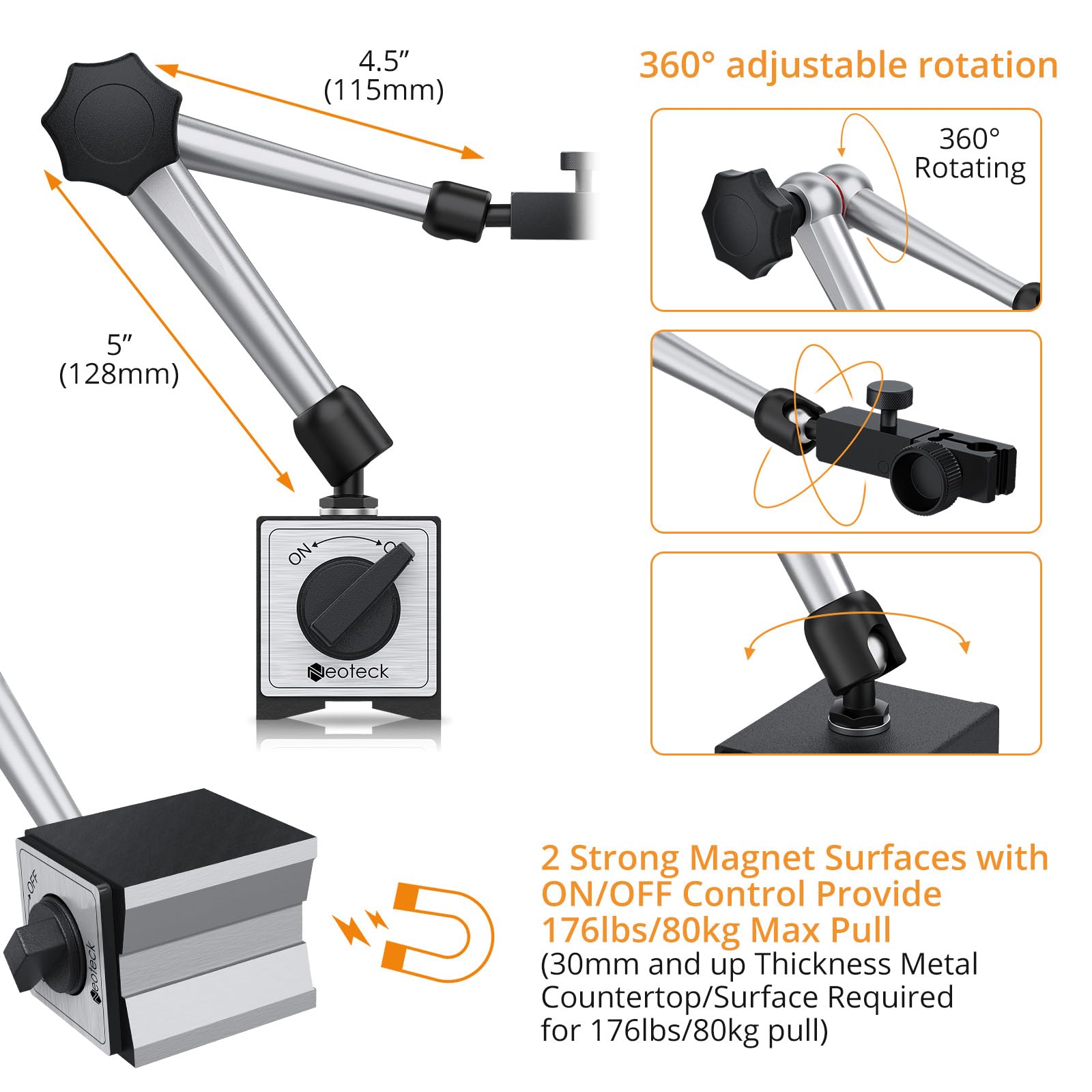 Neoteck Reloj Comparador0.01/0.0005'' Indicadora de Dial Digital y base magnética con Cable de Datos y Función de Tolerancia Conversión de Pulgadas/Métrica 25,4mm para Laboratorio Taller Impresoras 3D