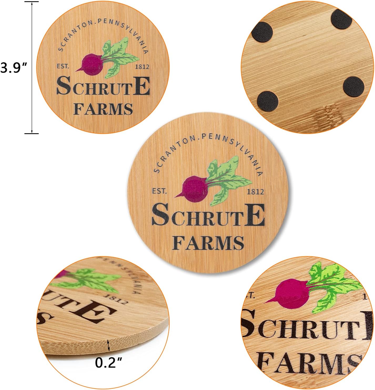 The Office Merchandise Coasters for Drink, Merch Gifts for TV Fans, Dunder Mifflin Kitchen Decor with Holder, House Warming Presents for Friends, Wooden Set, 6 Piece - Image 4