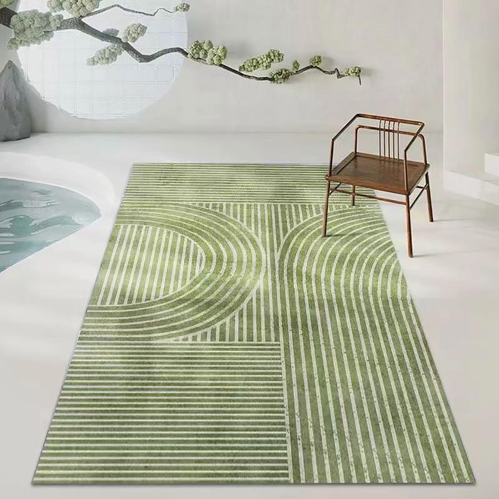 MBJKOAVC Salón Alfombra Lavable De Pelo Corto Dormitorio Alfombra Antideslizante Alfombras Área Interior Alfombra Alfombra Moderna Rayas Geométricas Verde, 160 x 200 cm