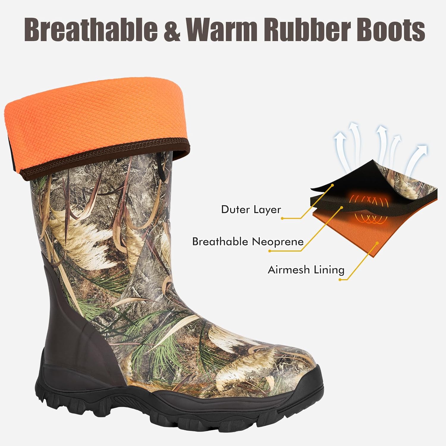 Trudave Hunting Boots for Men, Waterproof Rubber Boots with Steel Shank, 5mm Neoprene Camo Insulated Outdoor Hunting Boots (Size 5-14) - Image 6
