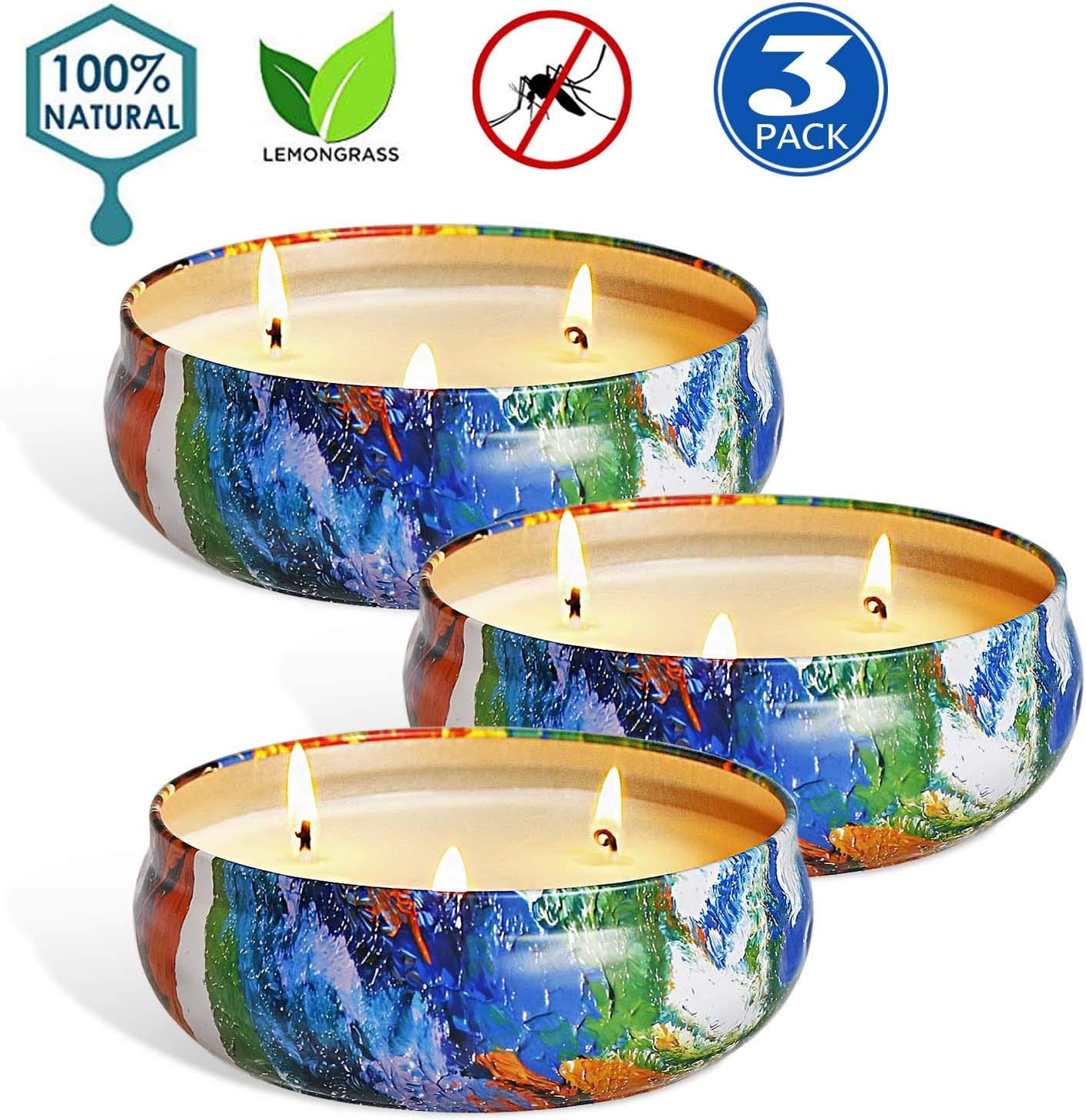 Topmeg YUCH Citronella Candles Set 3, 13.5 oz Each Scented Candle Natural Soy Wax, Outdoor and Indoor