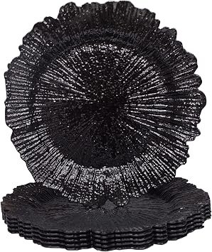 MAONAME Black Charger Plates Set of 6, Reef Chargers for Dinner Plates