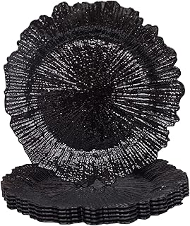 MAONAME Black Charger Plates, Reef Plates Charger for Dinner Plate,13-inch Plastic Chargers for Wedding Decor, Thanksgiving, Christmas, Set of 6