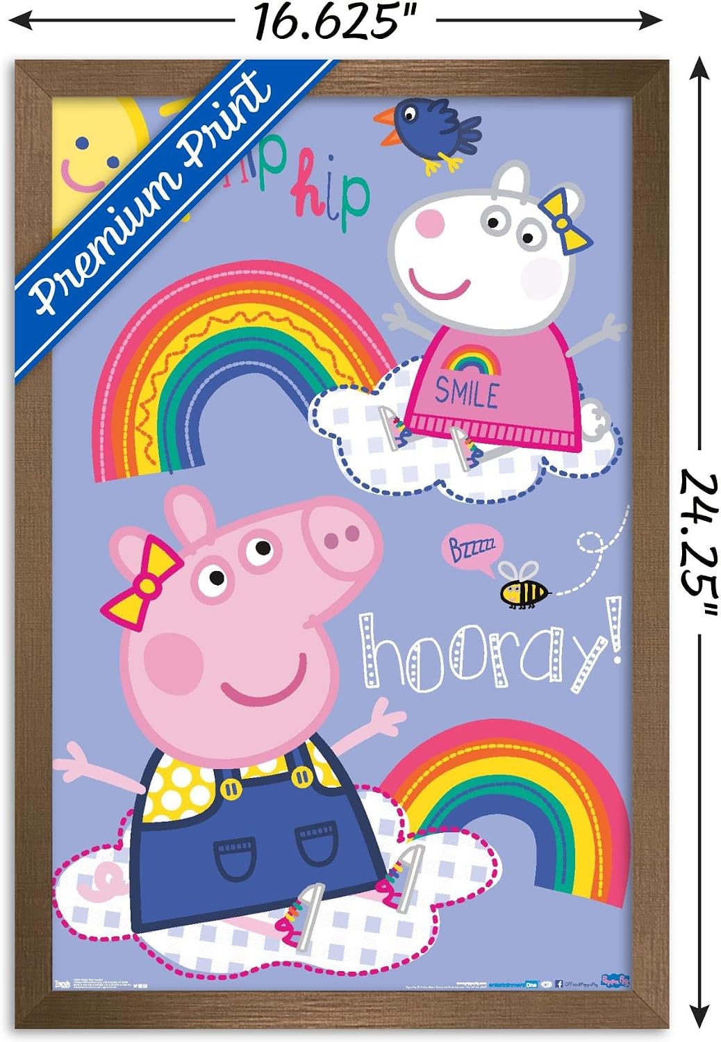 Trends International Peppa Pig - Hooray Wall Poster, 14.725" x 22.375", Bronze Framed Version