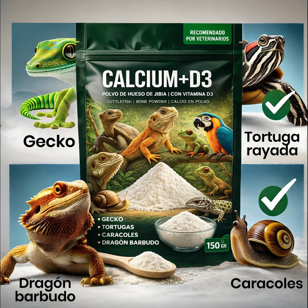 AF® - 100 g proszku wapniowego d3 dla żółwi ziemnych, węglan wapnia gadów wzbogacony witaminami żółwi ziemnych | Łatwe trawienie, wystarczy dozować miarką