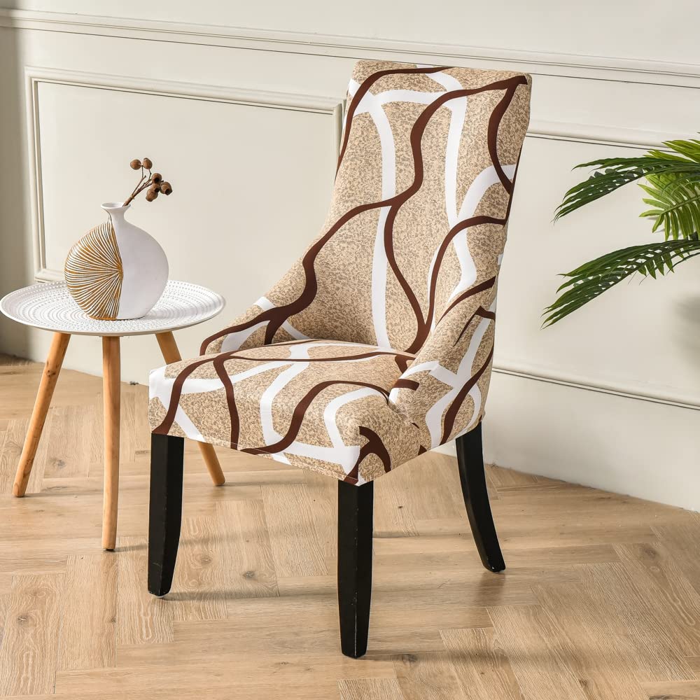 Highdi Coprisedie con Schienale 1/2/4/6 Pezzi Elasticizzato, Fodere Sedie Scandinava con Braccioli Lavabile Copripoltrona Sala da Pranzo Copertura per Ufficio Banchetto (Marrone caffè,6 Pezzi)