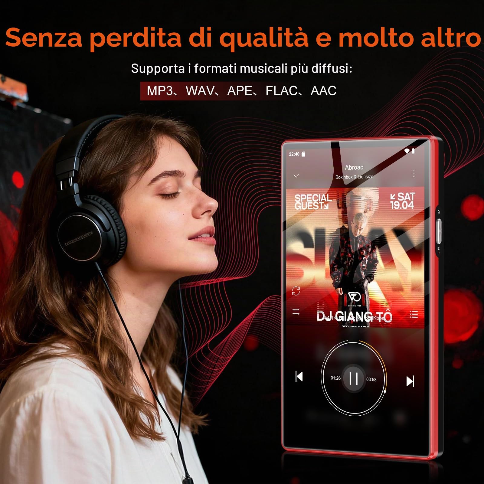 160GB Lettore MP3 con Bluetooth e WiFi, Oilsky 5" MP4 Player HD con Spotify, Amazon Music, Audible, Deezer, Lettore Musicale Android 13 con Touch Screen e Altoparlanti (nero)