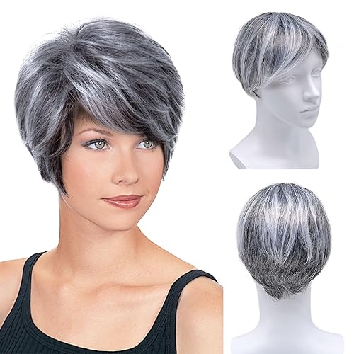 Fluffy Grey Wig for Women - Old Lady's Short Curly