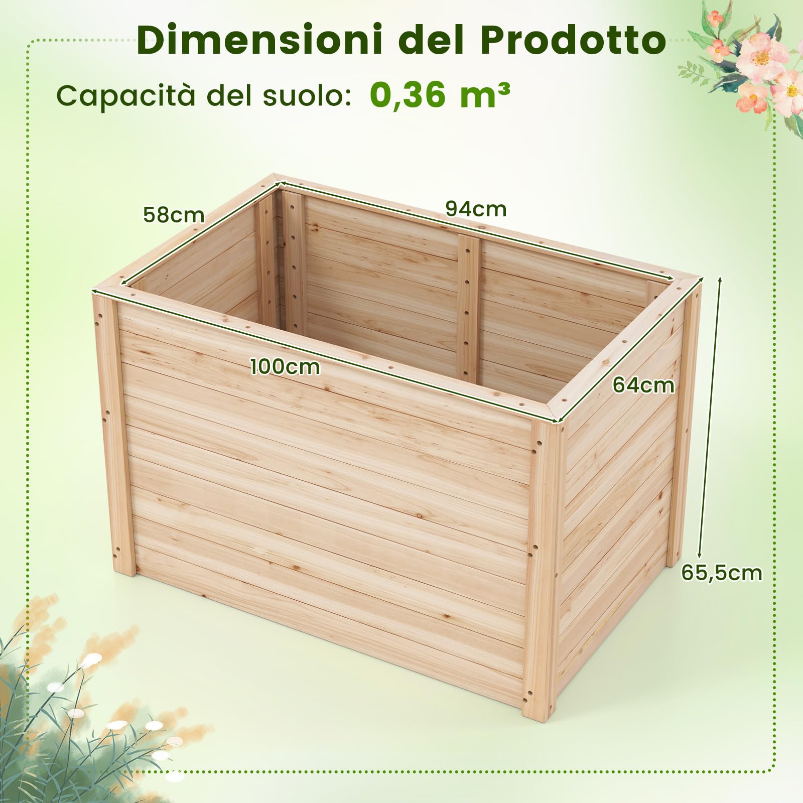 COSTWAY Letto da Giardino Rialzato in Legno Massiccio