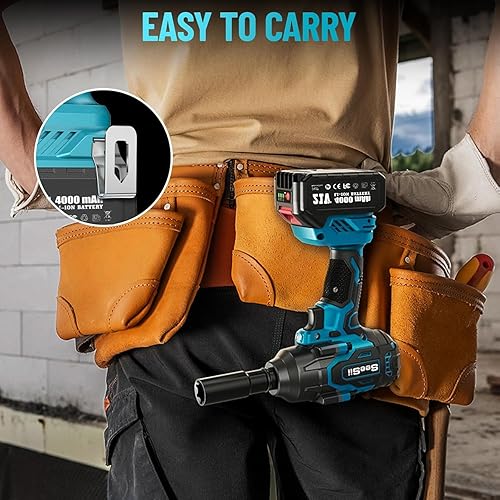 Miniatura 8 de Seesii Llave de impacto inalámbrica de 1000 Nm (738 pies-libras) de alto par, pistola de impacto sin escobillas de 12 pulgada con dos baterías de