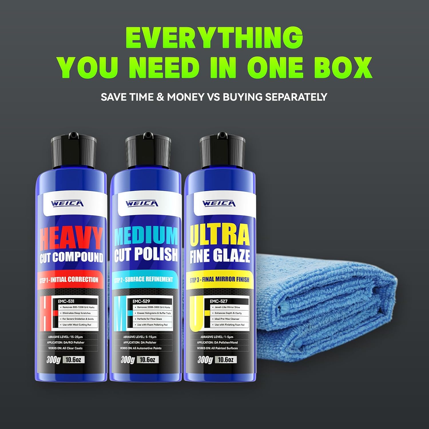 3-Step Rubbing Polish Kit 32oz - Heavy Cut Rubbing, Medium Polish & Ultra Fine Glaze - Scratch & Swirl Remover - Safe All Car Paint - by WEICA - Image 6