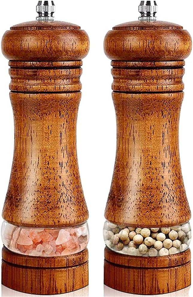 2PCS Salt and Pepper Mills, Solid Wood Spice Grinder with Strong Adjustable Ceramic Kitchen Cooking Tools
