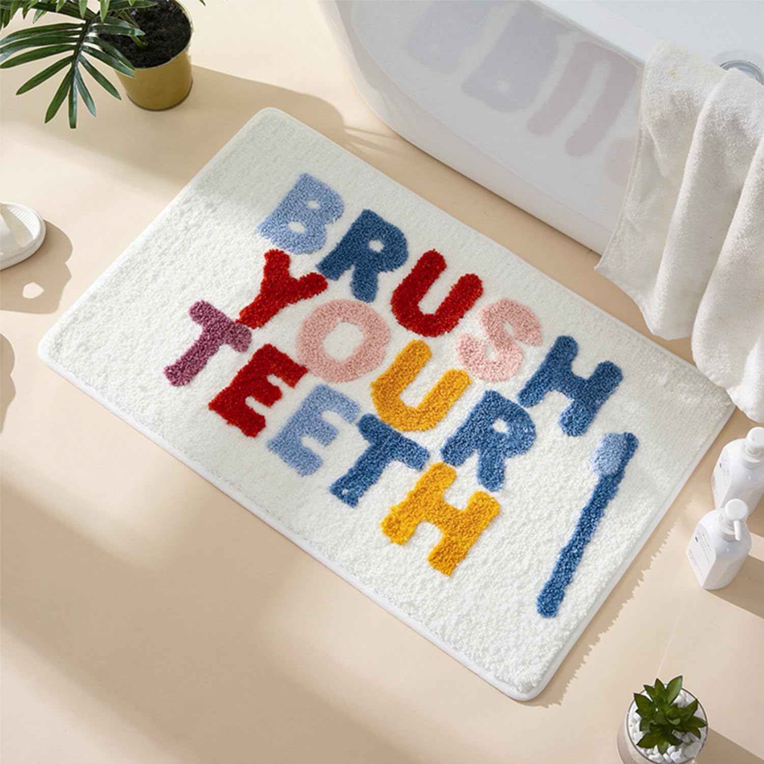 Cute Bath Mat Non Slip Soft Fluffy and Absorbent Microfiber Colourful Bathroom Mat,Floor Rug Brush Your Teeth Funny Bathroom Rug Home Decor 19.7”x31.5”