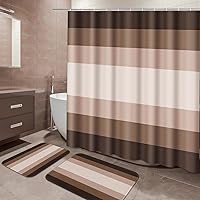 Vista 8 de ArtSocket Juego de baño rojo con cortina de ducha y alfombras y accesorios, juego de cortina de ducha gris a rayas burdeos, decoración moderna