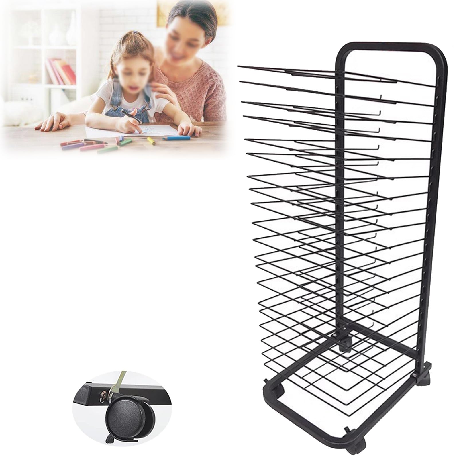 Aioneer Art Drying Rack for Classroom, Functional & Mobile Paint Drying Rack, Removable Shelves, Stack Rack for Painting, Drawings, And More,30Shelves